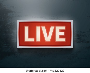 On Air Glowing Sign. Live Tv Or Radio Light Vector Symbol. Live Tv And Radio Broadcast Illustration