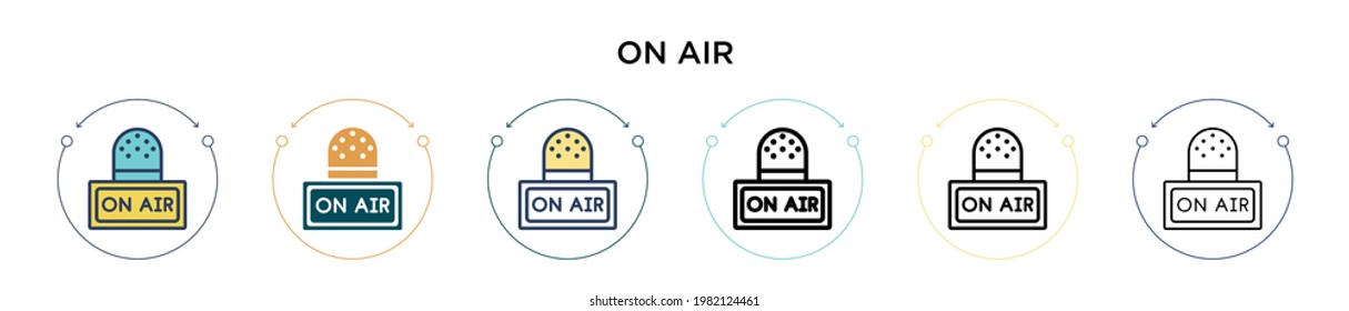 On air icon in filled, thin line, outline and stroke style. Vector illustration of two colored and black on air vector icons designs can be used for mobile, ui, web