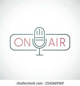 On Air icon isolated on white background. Retro microphone. Minimalist emblem for podcast or radio show. Stock vector illustration.