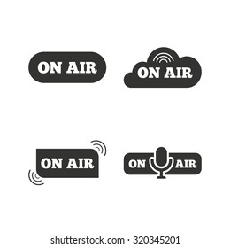 On air icons. Live stream signs. Microphone symbol. Flat icons on white. Vector