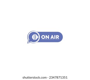 On air label button with microphone emblem on message bubble, Logo design. Vector illustration.