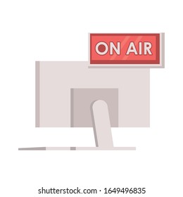 on air label with desktop display vector illustration design