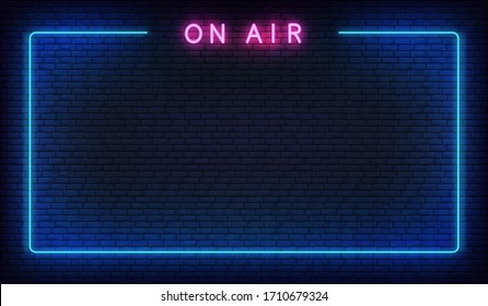 On air neon background. Template with glowing on air text and border