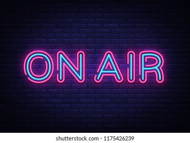 On Air neon sign vector. On Air Radio Design template neon sign, light banner, neon signboard, nightly bright advertising, light inscription. Vector illustration