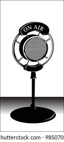 on air - old microphone - black and white vector