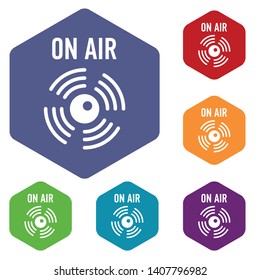 On air radio icons vector colorful hexahedron set collection isolated on white