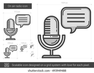 En el icono de línea vectorial de radio aire aislado en fondo blanco. Icono de línea de radio aérea para infografía, sitio web o aplicación. Icono escalable diseñado en un sistema de cuadrícula.