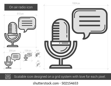 Auf Luftradio, Vektorgrafik Symbol einzeln auf weißem Hintergrund. Das Radio-Line-Symbol für Infografik, Website oder App. Skalierbares Symbol, das auf einem Gittersystem entworfen wurde.