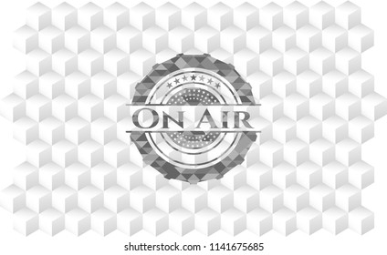 On Air realistic grey emblem with geometric cube white background