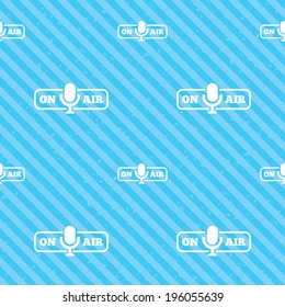 On air sign icon. Live stream symbol. Microphone symbol. Seamless diagonal lines texture. Blue grunge texture background. Vector
