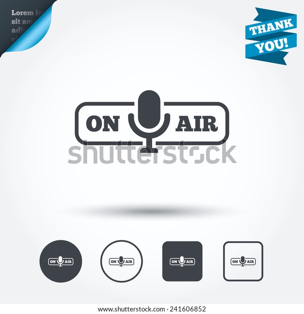 航空標識のアイコン ライブストリームシンボル マイクの記号 円と正方形のボタン フラットデザインセット リボンありがとう ベクター画像 のベクター画像素材 ロイヤリティフリー