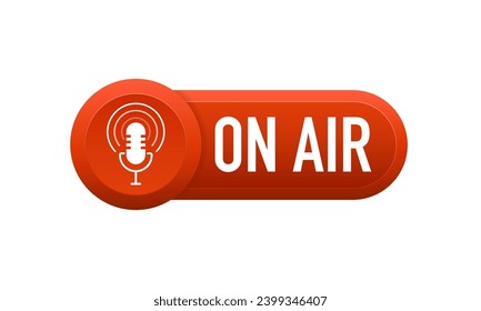 ON AIR studio light sign. Media broadcasting warning sign. Studio table microphone with broadcast text on air. Webcast audio record concept buttons. Vector illustration