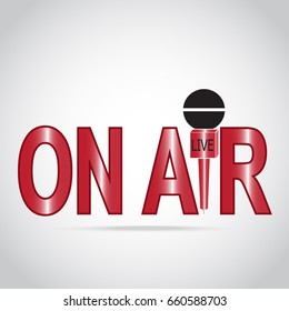 On air text and microphone icon, live streaming sign, interview answering question or journalist concept