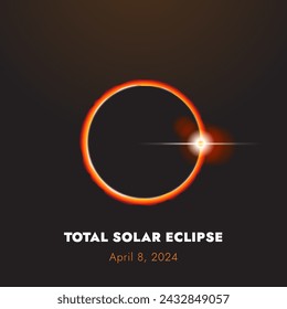 On April 8, 2024, a total solar eclipse will happen on north America. Vector illustration