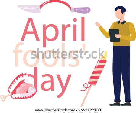 On April Fools' Day, a mischievous boy with his tablet plans pranks, browses funny videos, and shares jokes online