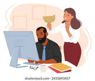 On April Fools Day Woman Character Sneakily Crept Up Behind Her Friend or Colleague in Office And Loudly Burst Paper Bag, Sending Peals Of Laughter Through The Air. Cartoon People Vector Illustration
