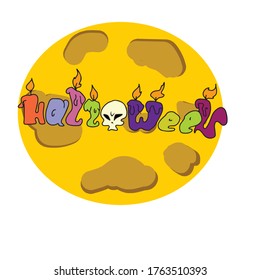On the background of the moon text Halloween.A traditional element of Halloween. Vector illustration.