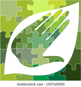 on the background of the puzzles in the green spectrum white sheet on the background of a white sheet hand of puzzles. vector illustration. EPS 8.

