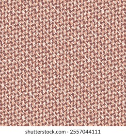 On a background of white and pink flecks, a pattern created from broken zigzags and drawn in a shade of brown. Mottled carpet texture. Abstract vector art.