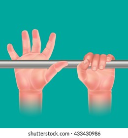 ?anging on the bar vector illustration on a green background