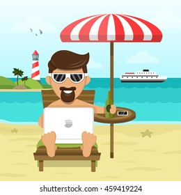 on the beach freelance Work & Rest flat illustration