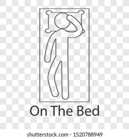 On the bed  icon concept on transparency background. Business stick man  creative idea design. Line vector illustration use for your project. 