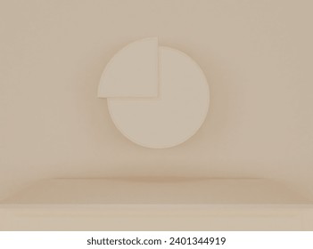 En un fondo beige, hay un objeto circular en el centro y una caja debajo. 3d imagen de fondo vectorial.