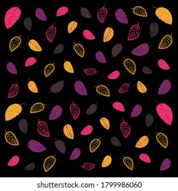 On a black background, autumn leaf fall. Stylized background for window dressing during the autumn sale, background for printing postcards, packaging, labels. Vector.