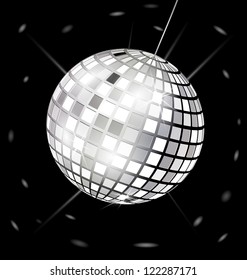 on black background is big black-white specular disco ball