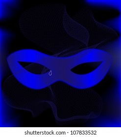 on an black background are a carnival blue half mask and blue veil