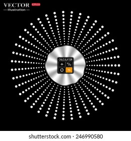 On a black background circle of metal. Toothbrush and Toothpaste , calculator, vector illustration, EPS 10