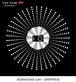 On a black background circle of metal. Toothbrush and Toothpaste , photo camera, vector illustration, EPS 10