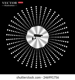 On a black background circle of metal. surveillance Camera, vector illustration, EPS 10
