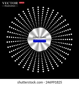 On a black background circle of metal. energy saving battery , vector illustration, EPS 10