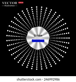 On a black background circle of metal. li-ion battery , vector illustration, EPS 10