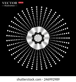 On a black background circle of metal. Cog Settings , vector illustration, EPS 10