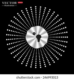 On a black background circle of metal. LED lamp controlled via wi-fi network, vector illustration, EPS 10
