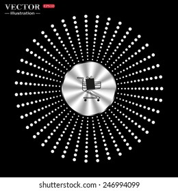 On a black background circle of metal. put in shopping cart  , vector illustration, EPS 10