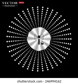 On a black background circle of metal. Wireless network access is open, unlocked , vector illustration, EPS 10