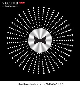 On a black background circle of metal. bow tie. Vector illustration, EPS 10