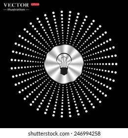 On a black background circle of metal. incandescent bulb, vector illustration, EPS 10