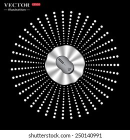 On a black background circle of metal.  realistic wireless mouse, vector illustration, EPS 10