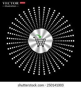 On a black background circle of metal. put in shopping cart , vector illustration, EPS 10