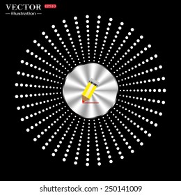 On a black background circle of metal. yellow pencil, vector, EPS 10