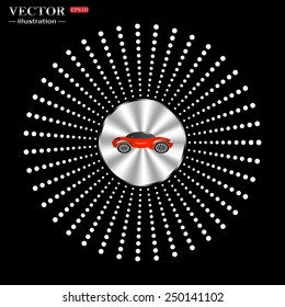 On a black background circle of metal. red car , vector illustration, EPS 10