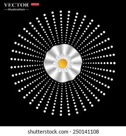 On a black background circle of metal. daisy,vector illustration, EPS 10