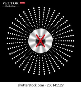 On a black background circle of metal. photo video banned camera crossed out with a red cross, vector, EPS 10