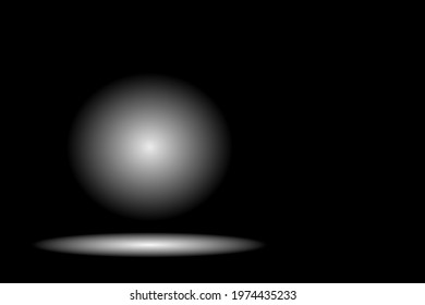 On a black background, a gray ball with imitation of bright light. vector drawing, size 6000x4000 px.