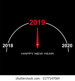 On a black background, the imitation of a dial gauge with numbers 2018, 2019 and 2020