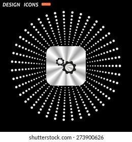On a black background metallic square with rounded corners. Cog Settings . icon. vector design